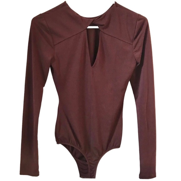 Marciano Tops - MARCIANO Dark Mauve Color Deep V Cut Body Suit